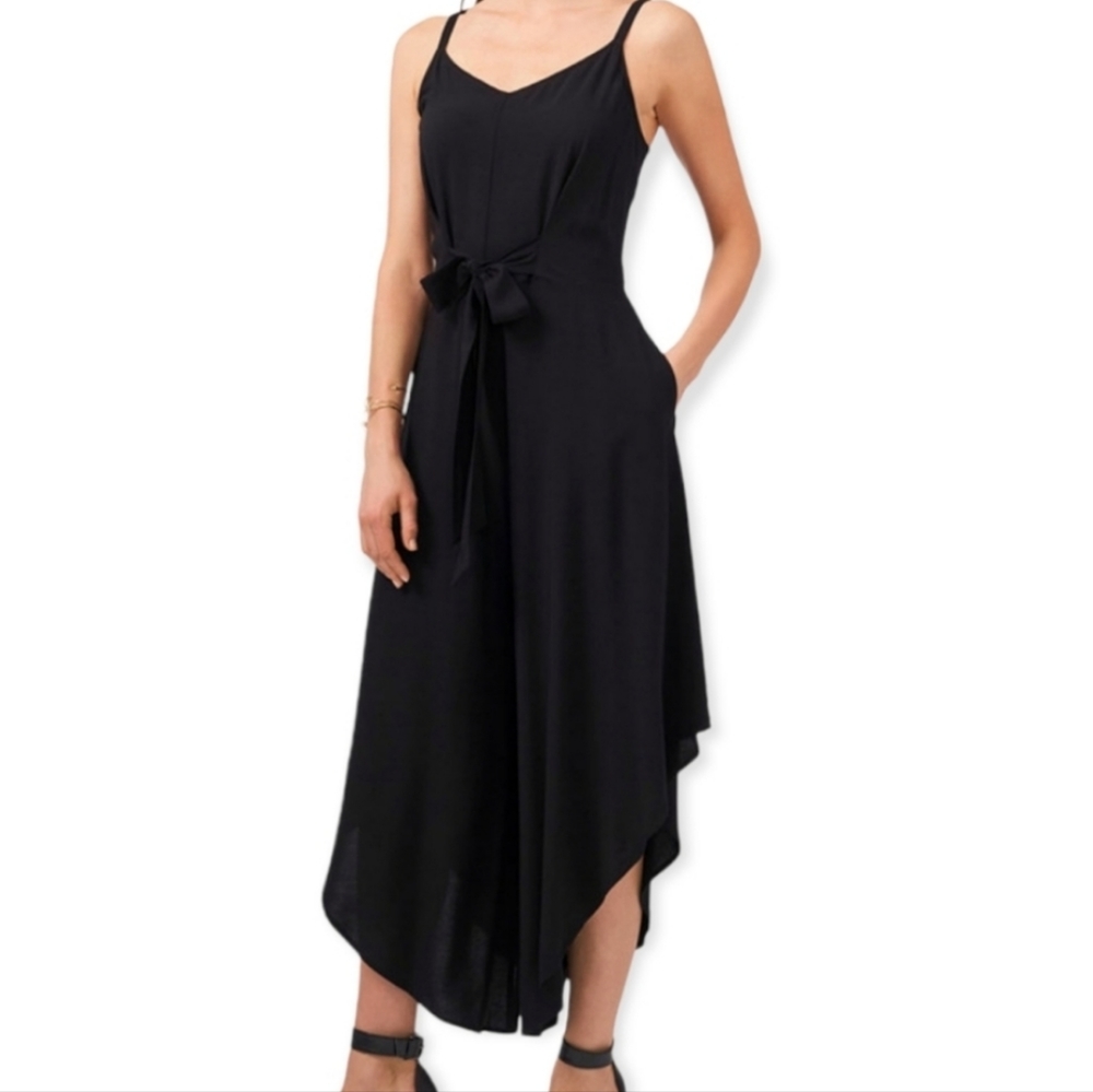 MSK tie-front challis high-leg jumpsuit